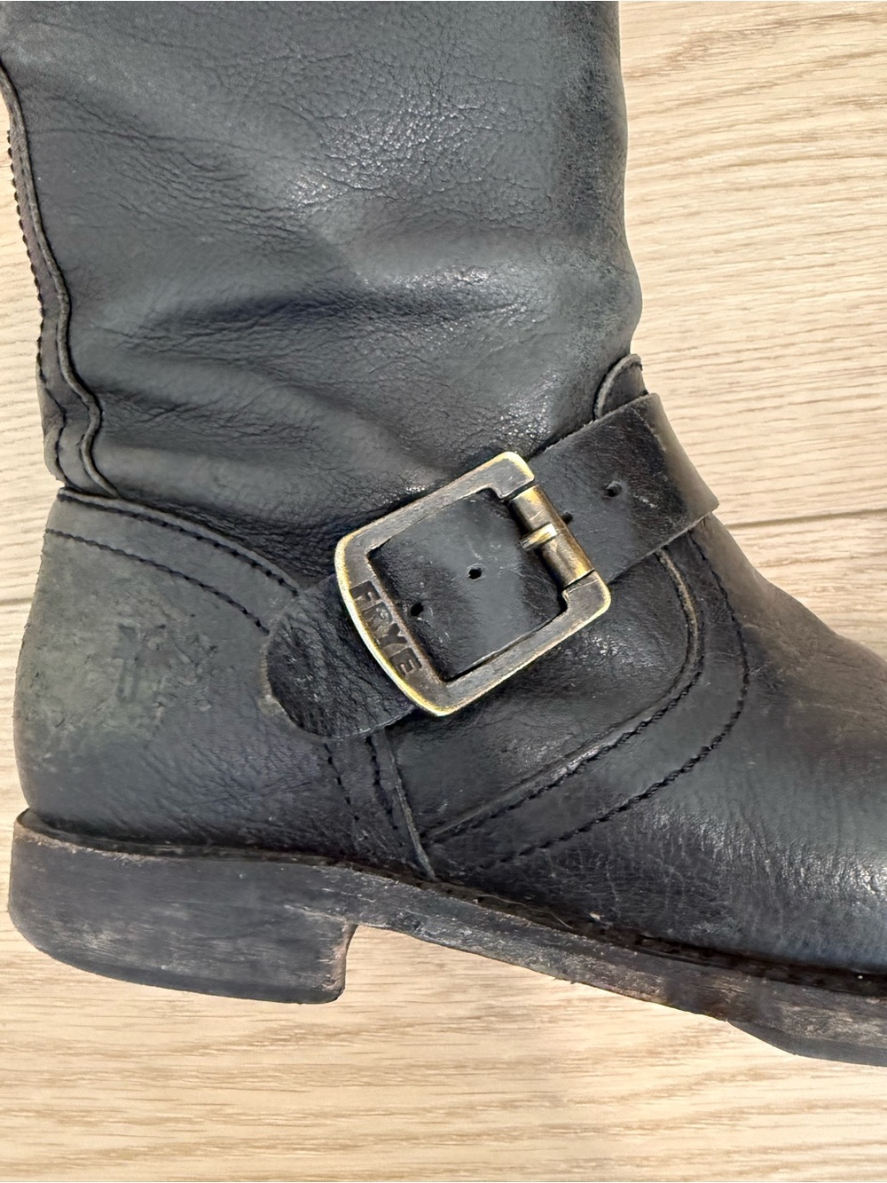 Frye Black Leather Combat/Moto Tall Boots - Picture 6 of 7